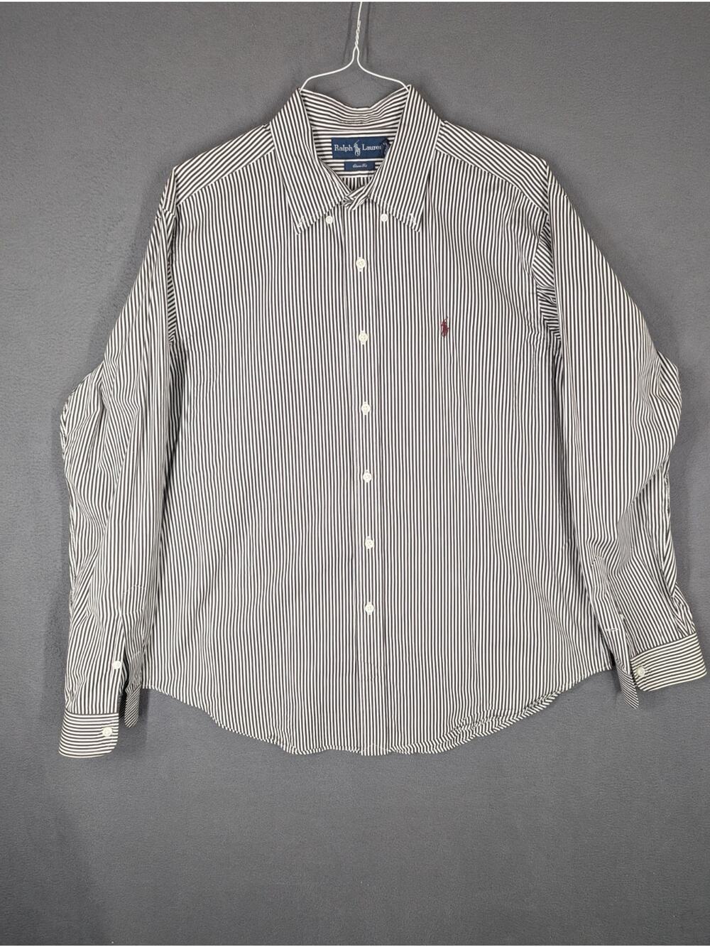 Ralph Lauren Classic Fit Cotton Striped Button-Up Shirt Men's XL Brown White